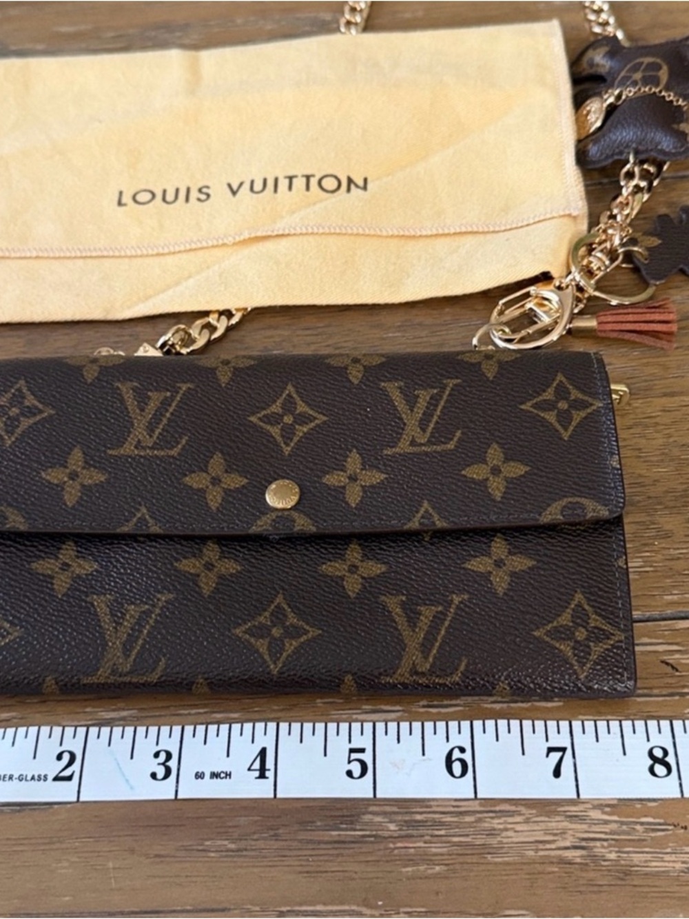 Louis Vuitton Brown Monogram Chain Crossbody Sara Wallet with Gold Chain - Picture 6 of 9